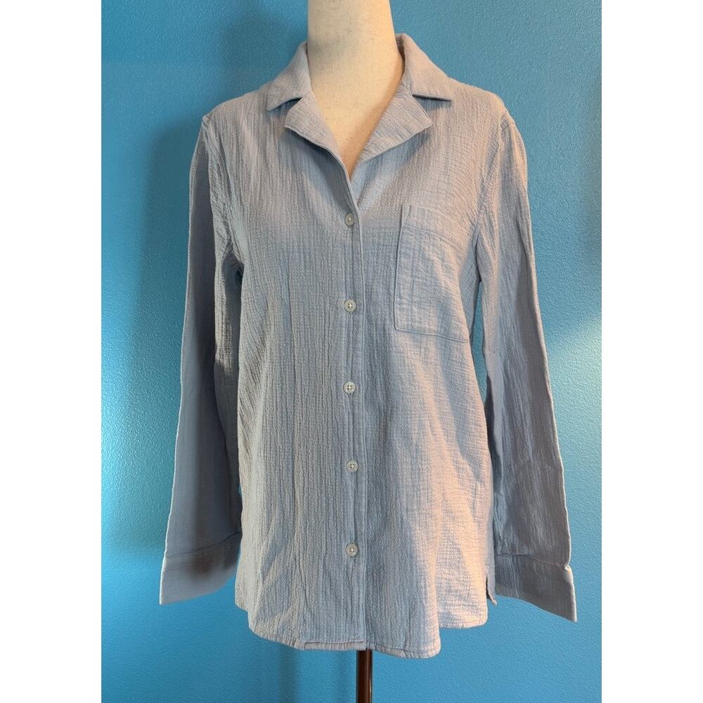 Size S ONIA 100% Cotton Button Down Shirt Textured Fabric Long Sleeve Blue